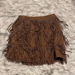 Western Brown Fringe Mini Skirt